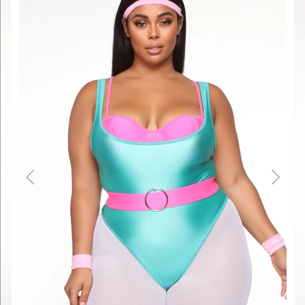 Fashion Nova Pink and Teal Bodysuit